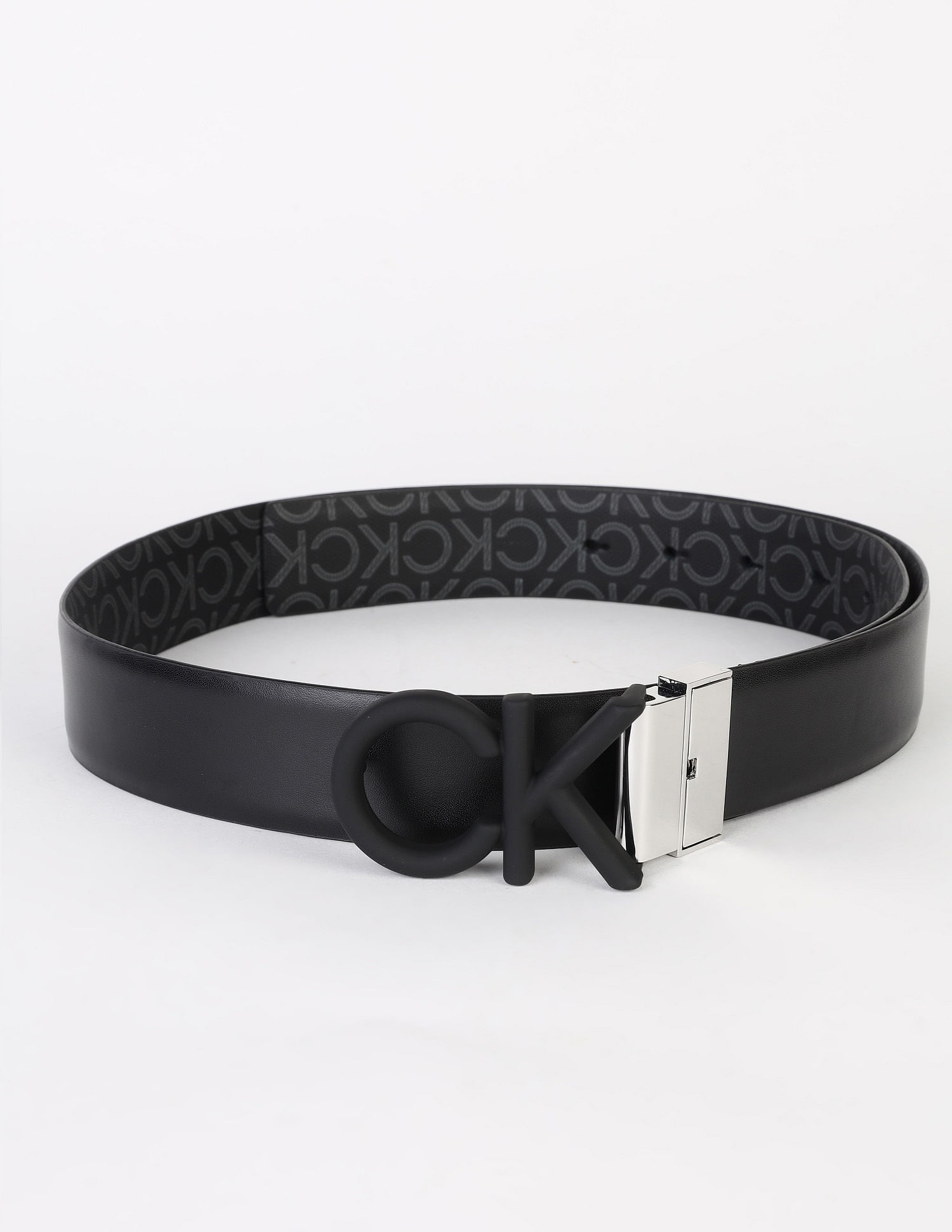 Calvin Klein Printed Black Leather Reversible Belts