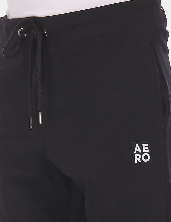 Aeropostale Men Black Drawstring Waist Solid Cotton Joggers