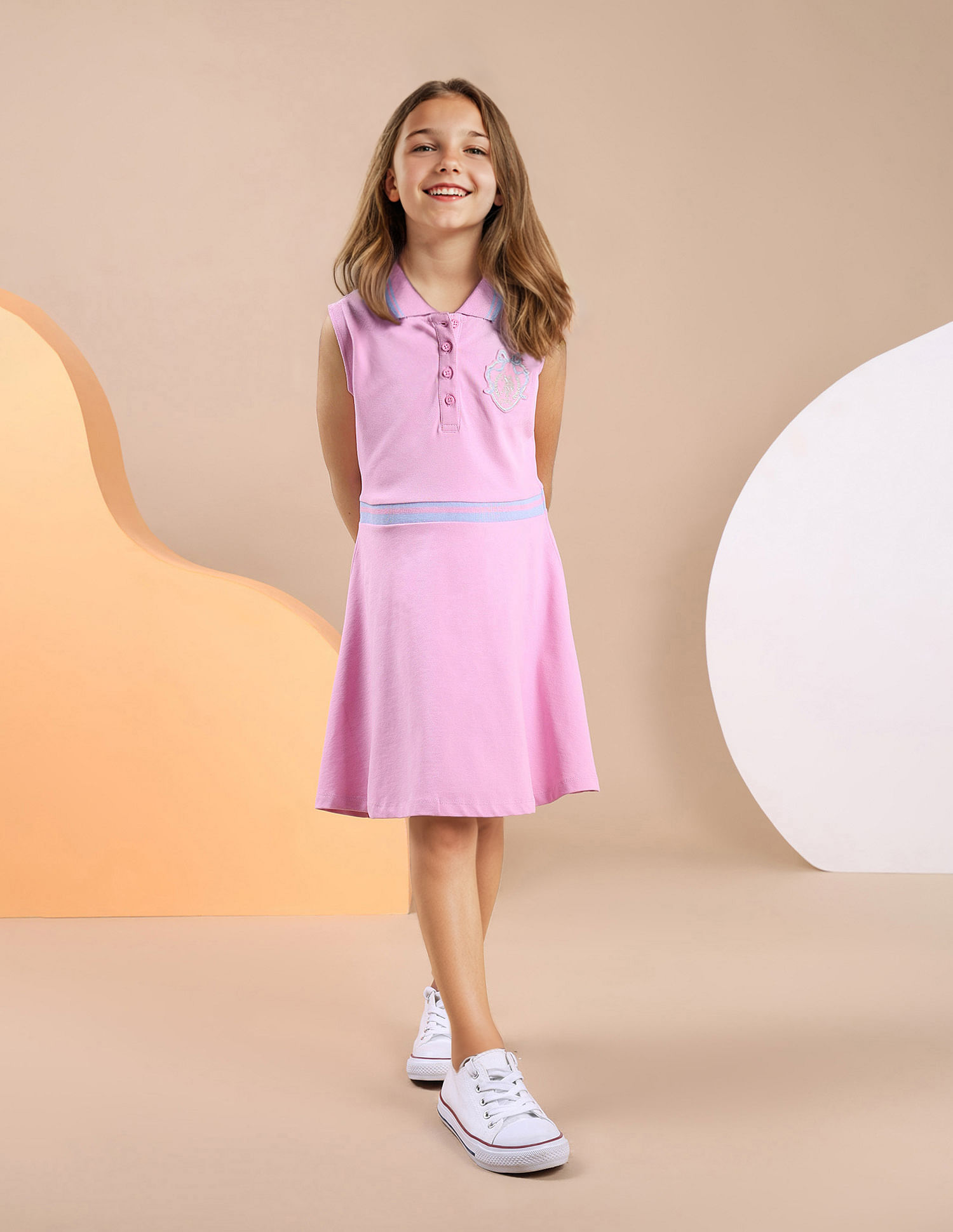 U.S. Polo Assn. Kids Girls Polo Collar Cotton Dress