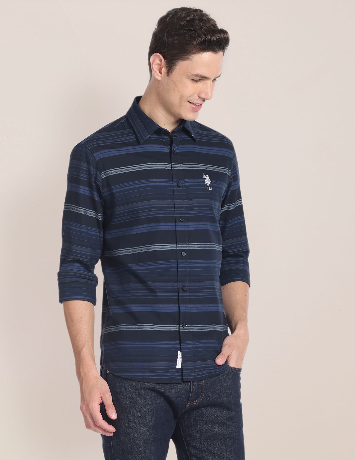 U.S. Polo Assn. Cutaway Collar Horizontal Stripe Shirt