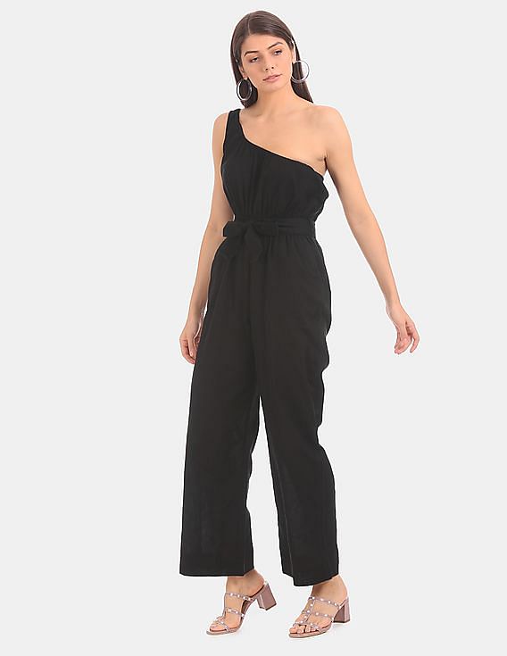 Buy Aeropostale Women Black One Shoulder Belted Waist Jumpsuit NNNOW