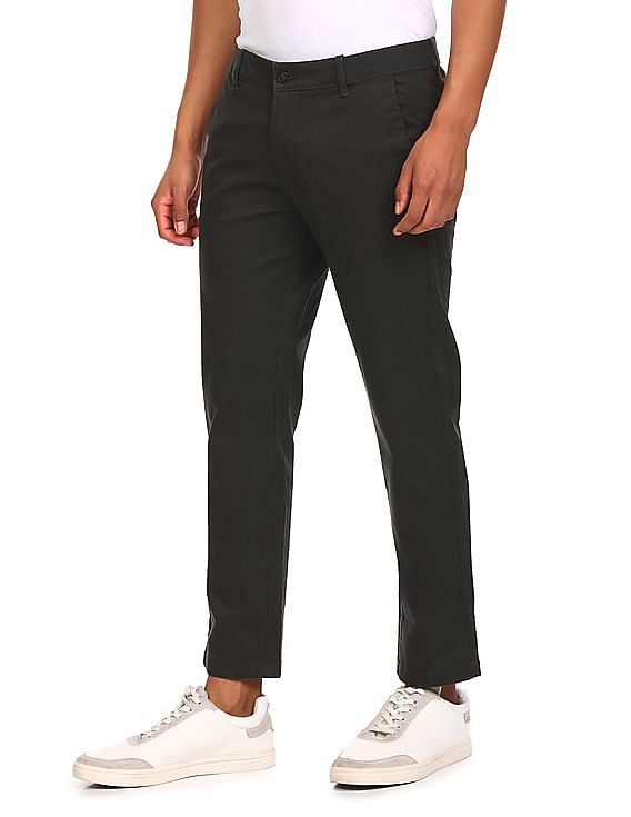 Arrow Sports Flat Front Solid Casual Trousers