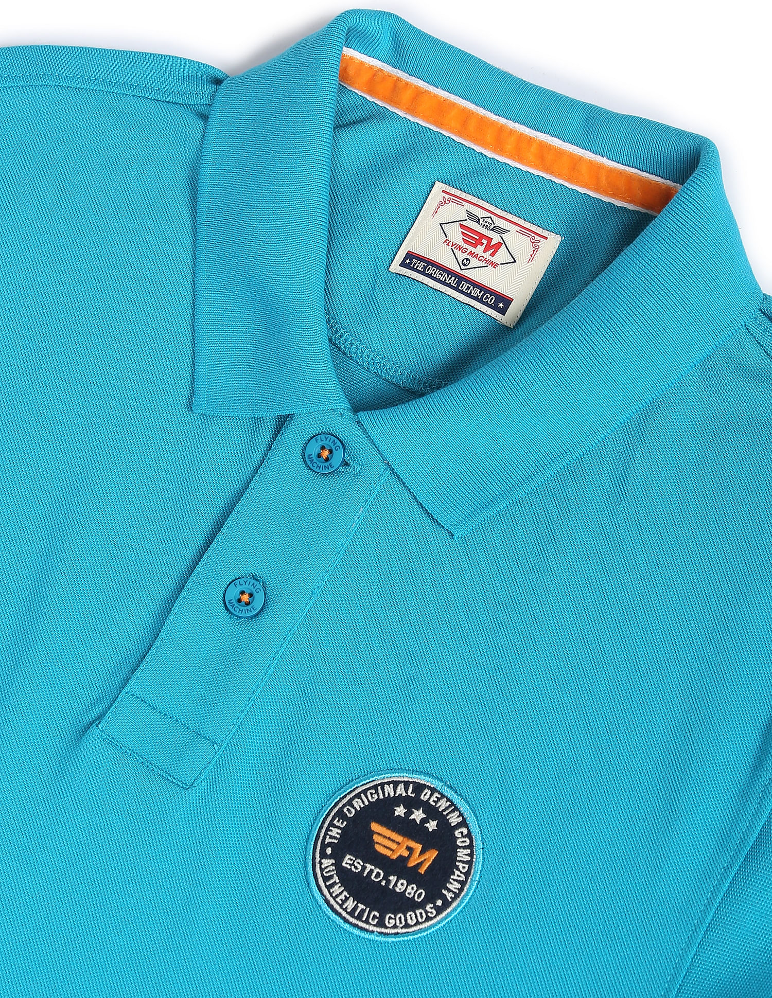 Flying Machine Appliqued Solid Pique Polo Shirt