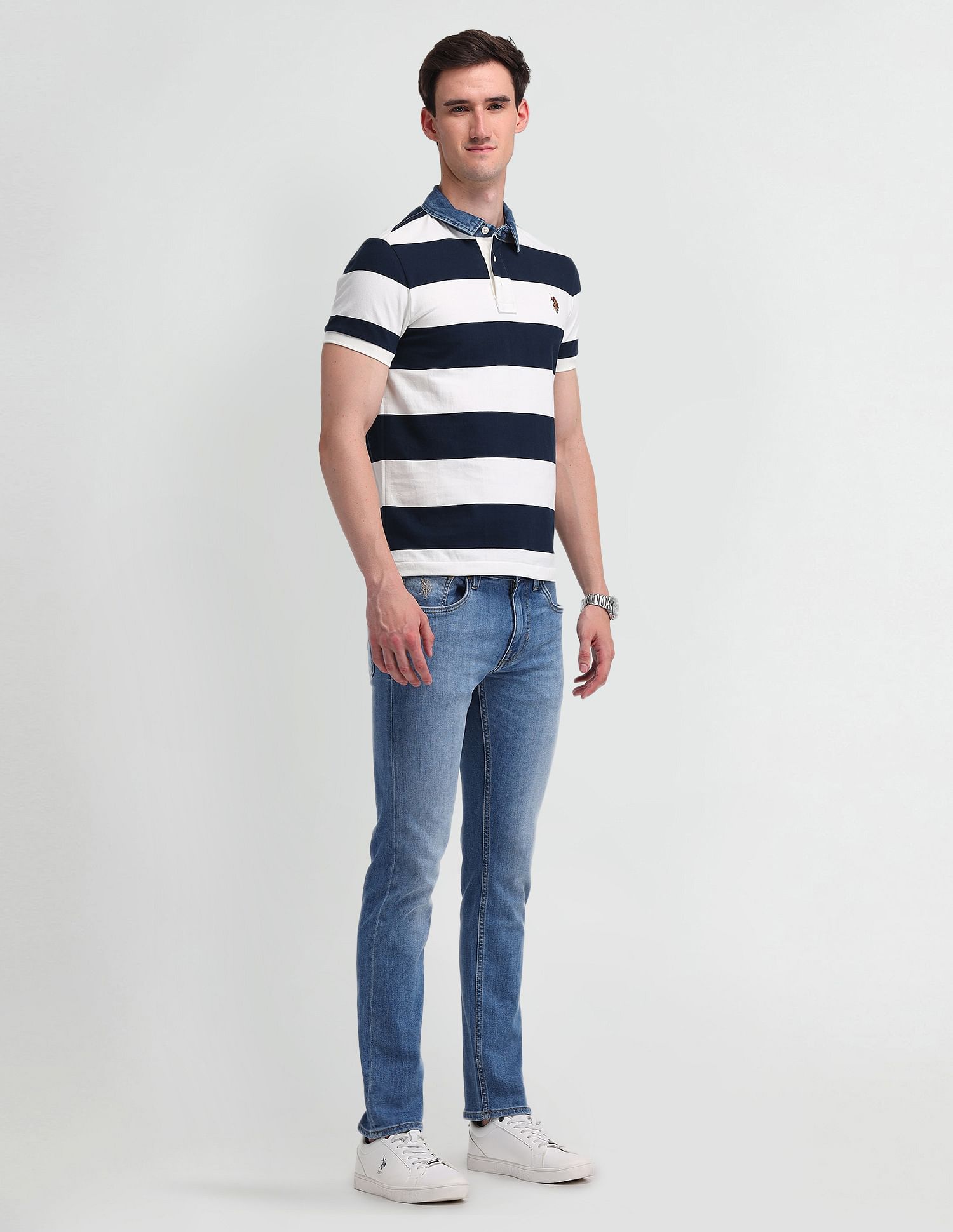 U.S. Polo Assn. Denim Co. Horizontal Striped Slim Fit Polo Shirt