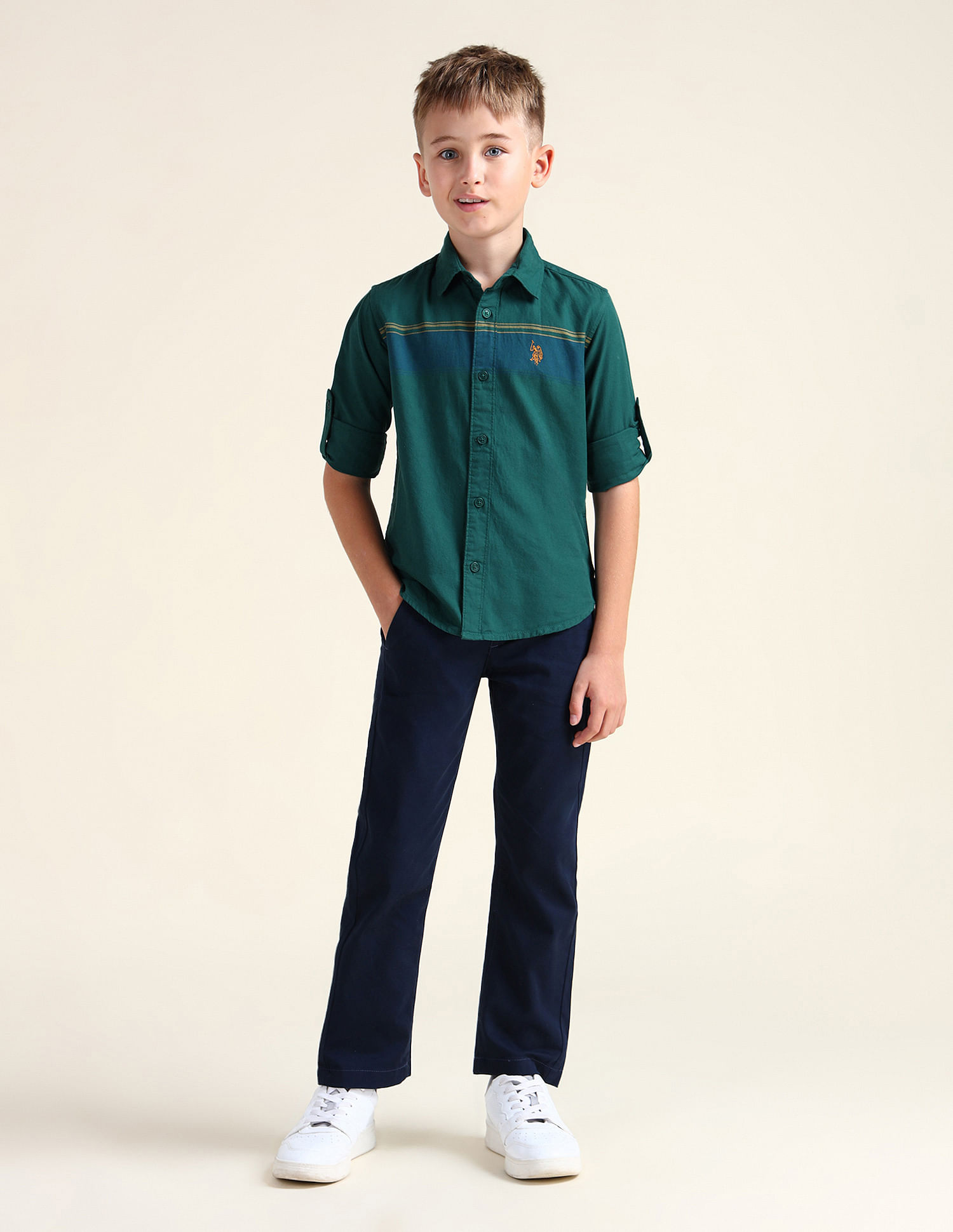 U.S. Polo Assn. Kids Boys Horizontal Striped Cotton Shirt