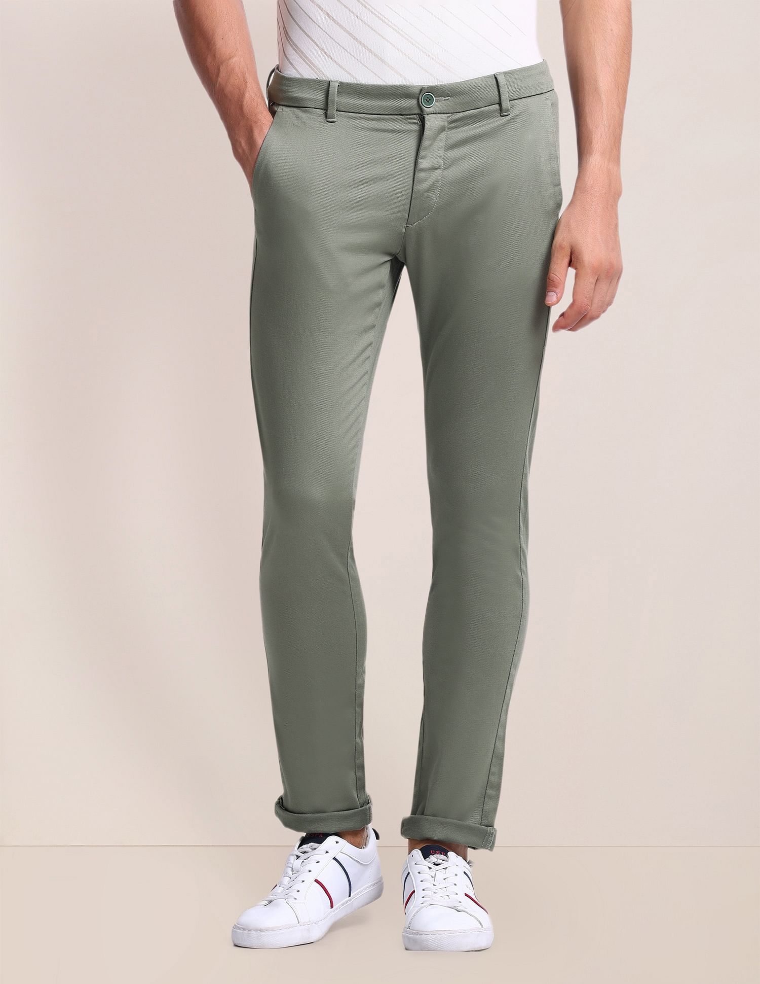 U.S. Polo Assn. Slim Straight Fit Solid Trousers