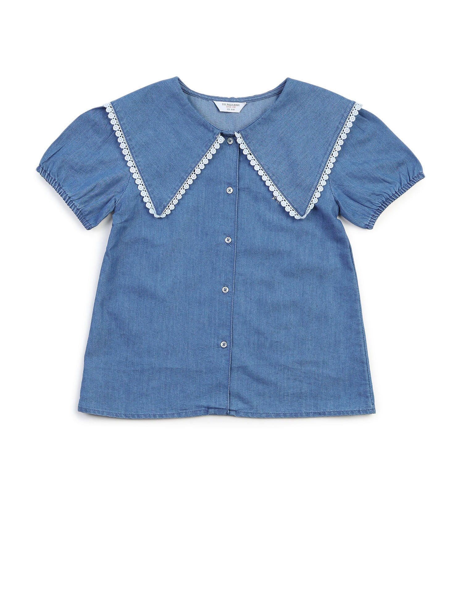 U.S. Polo Assn. Kids Girls Cape Collar Chambray Top