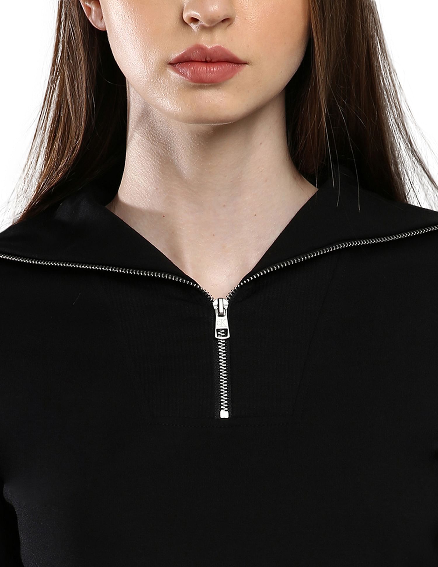 Calvin Klein Women Black Sailor Collar Crop T-Shirt