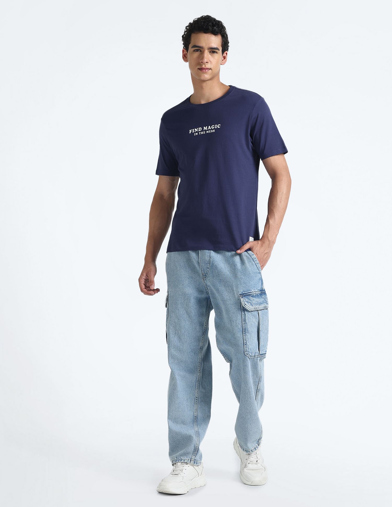 Flying Machine Rear Graphic Cotton T-Shirt