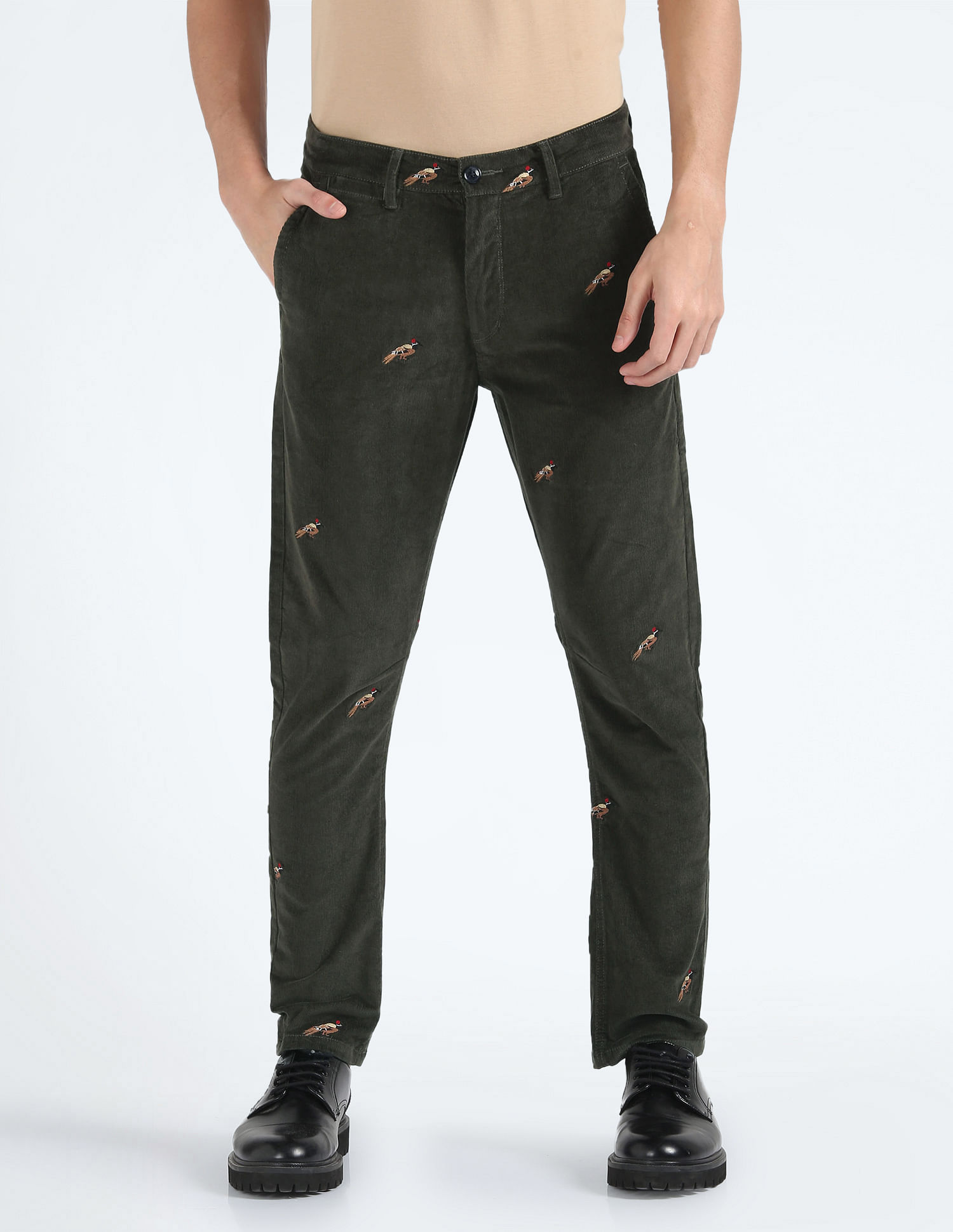 Flying Machine Corduroy Embroidered Trousers