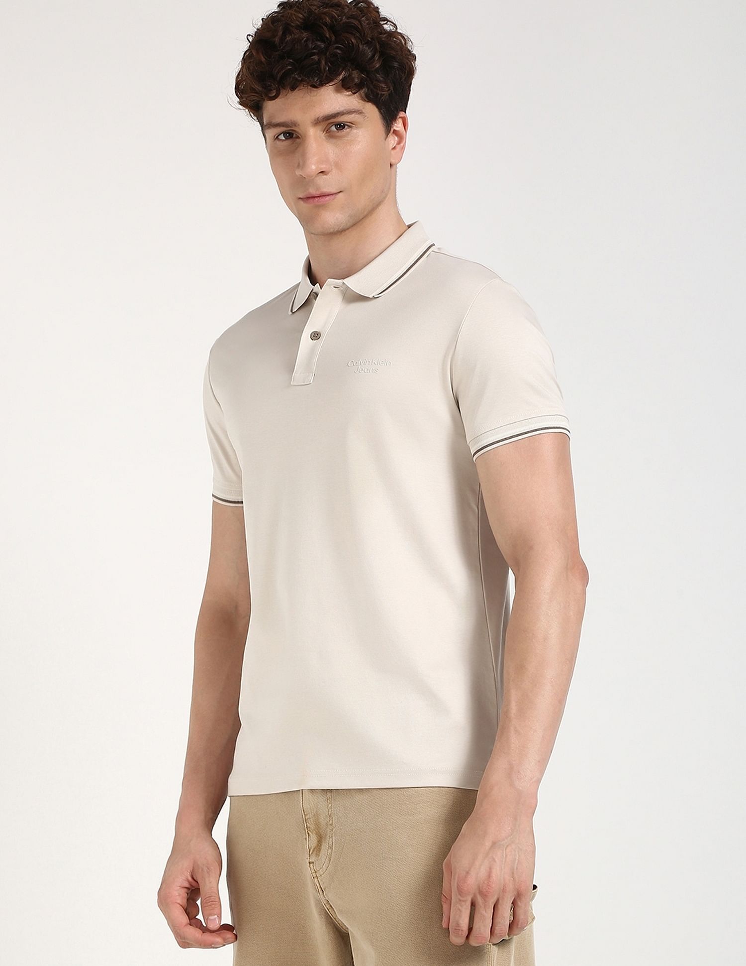 Calvin Klein Jeans Solid Regular-Fit Cotton Polo T-Shirt