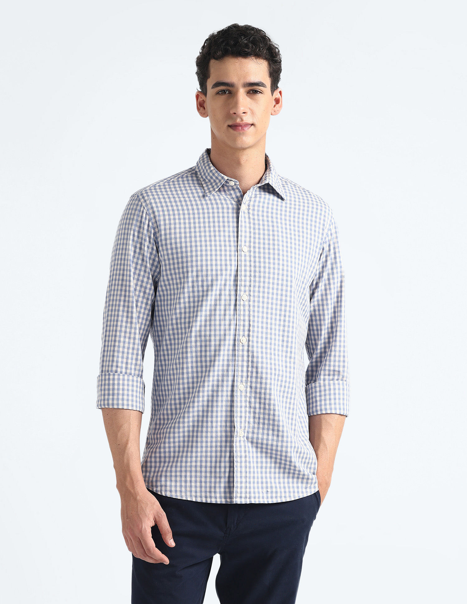 Flying Machine Gingham Check Slim Fit Shirt