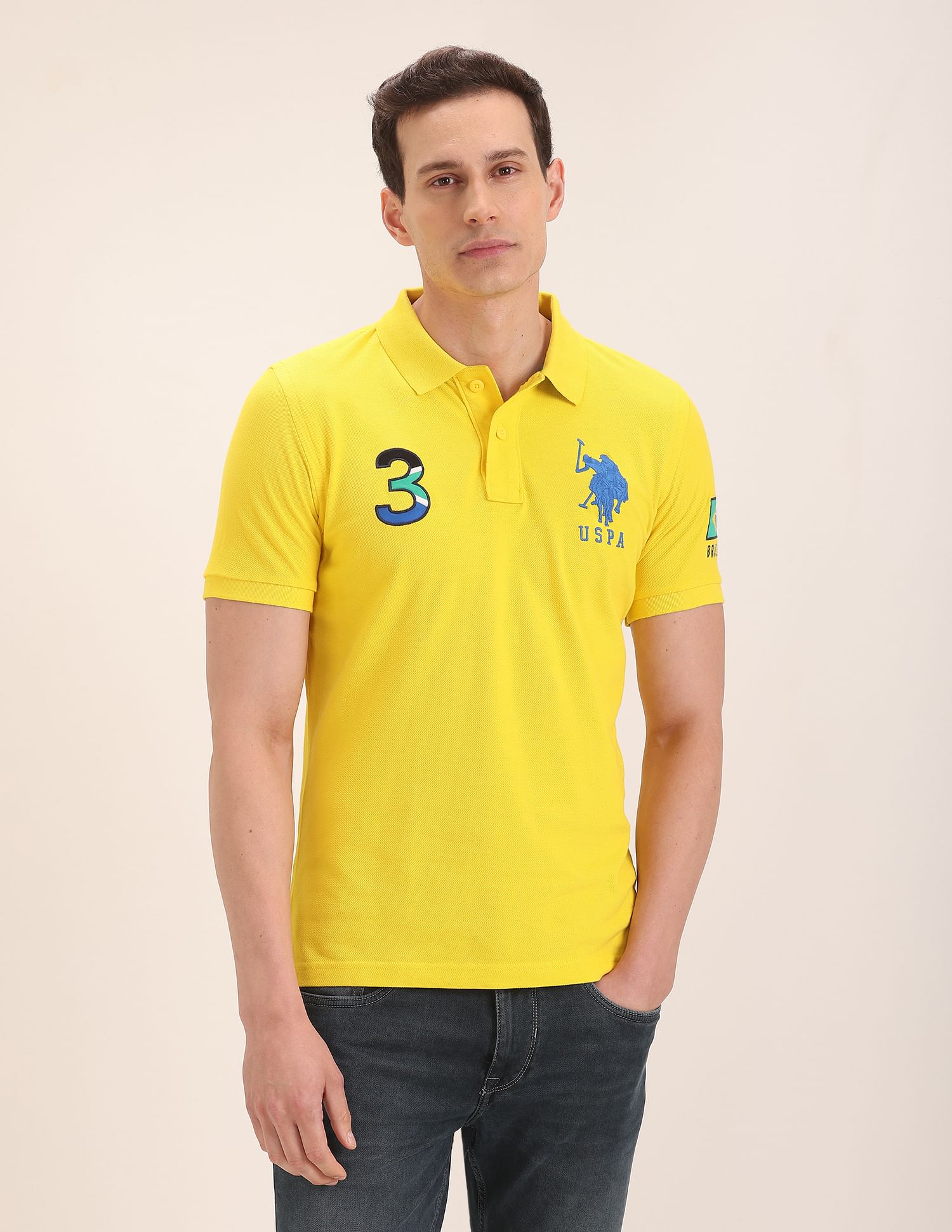 U.S. Polo Assn. Brazil Flag Appliqued Pique Polo Shirt