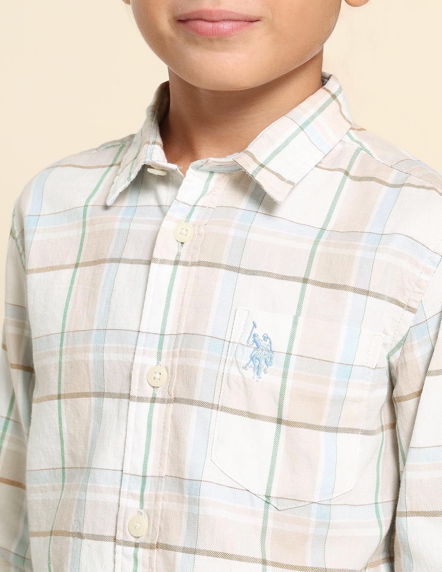 U.S. Polo Assn. Kids Boys Grid Tattersall Checked Regular Fit Shirt