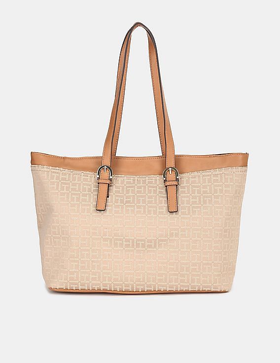 Buy Tommy Hilfiger Women Beige Hazel Monogram Jacquard Tote
