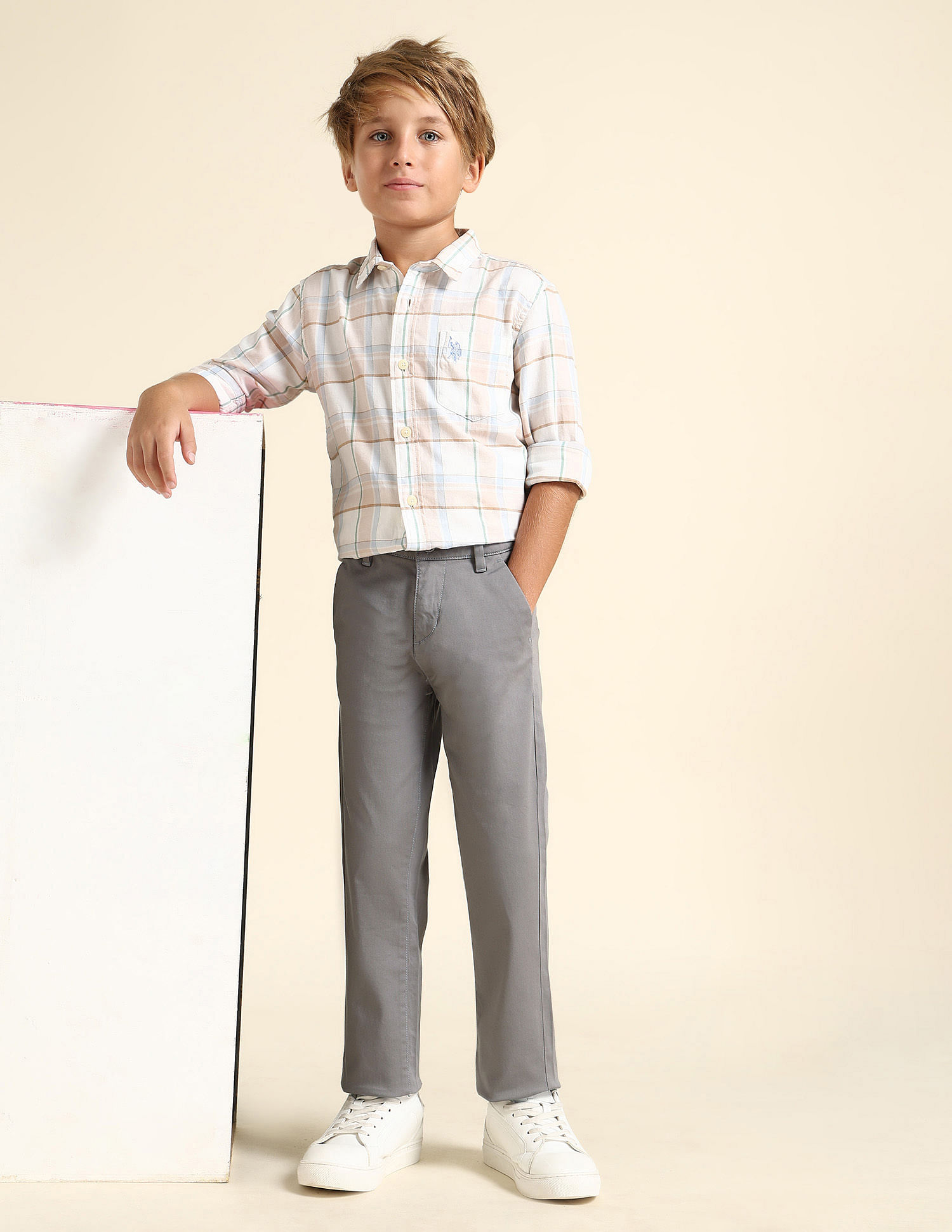 U.S. Polo Assn. Kids Boys Slim Fit Solid Trousers