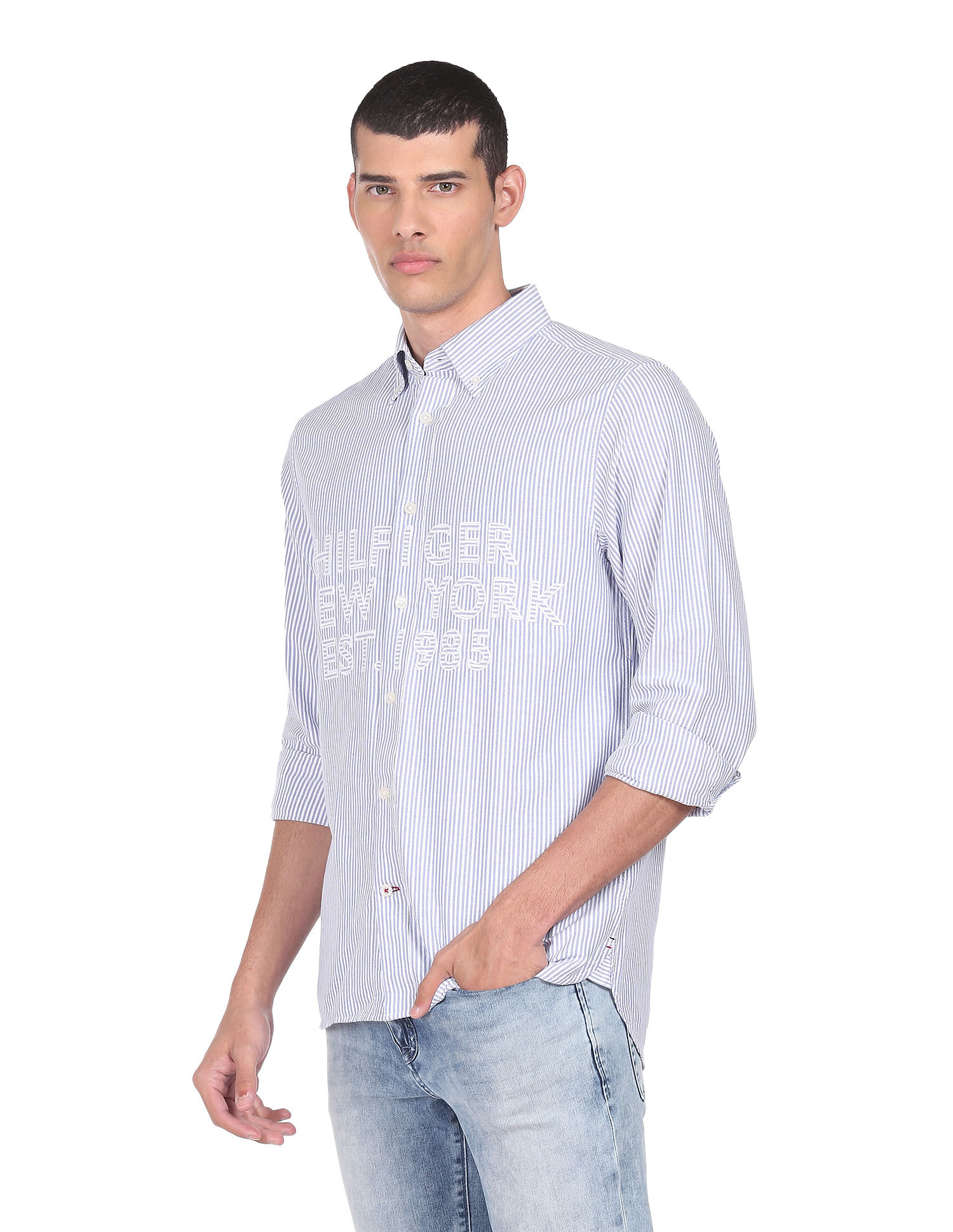 Buy Tommy Hilfiger Men White Embroidered Logo Casual Shirt - NNNOW.com