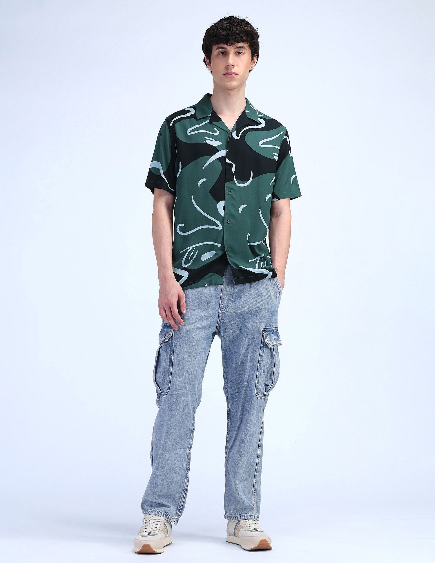 Flying Machine Abstract Print Viscose Shirt