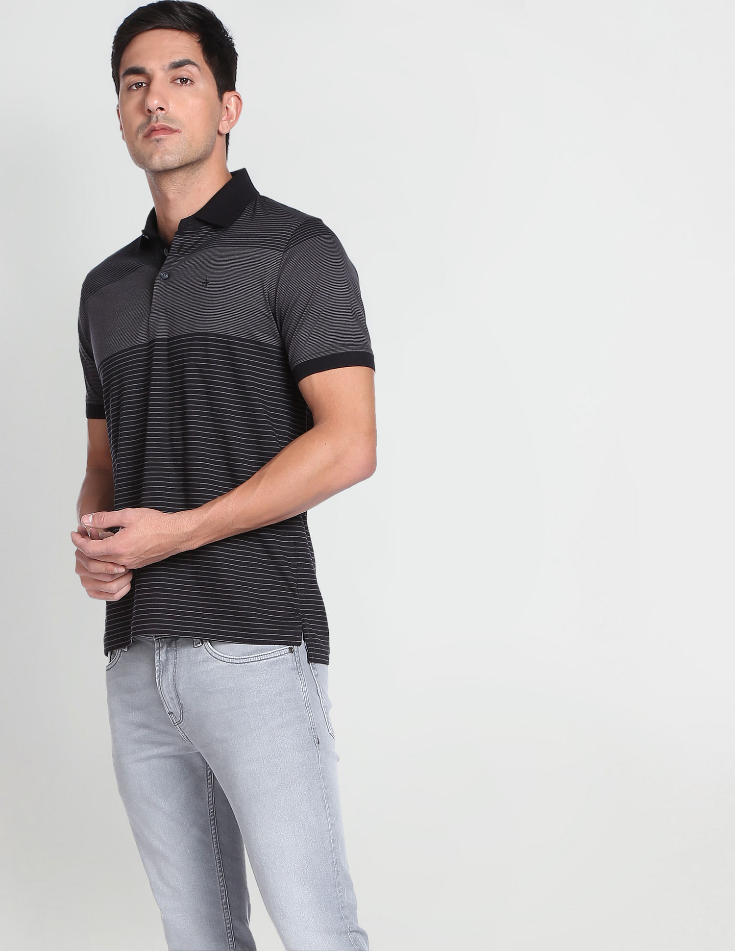 Arrow Horizontal Striped Mercerised Cotton Polo Shirt