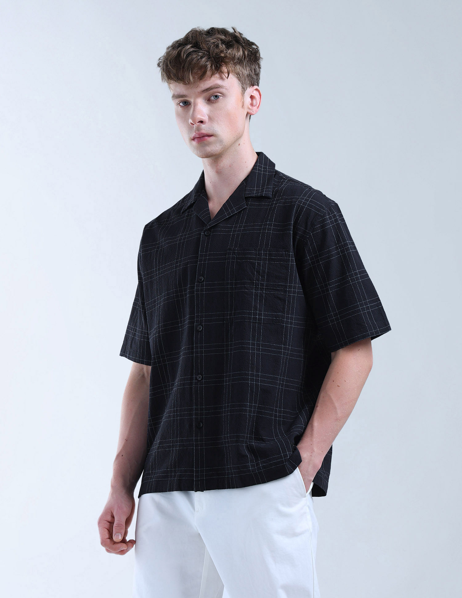 Flying Machine Grid Tattersall Checked Digitopia Oversized Shirt