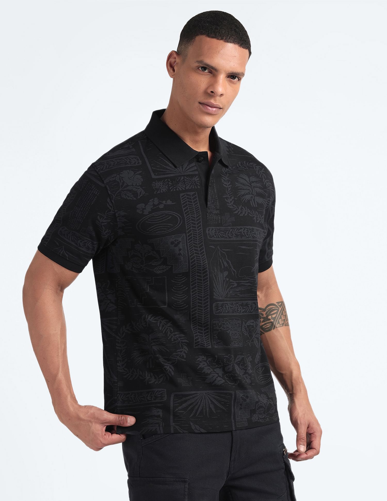Flying Machine Tropical Print Relaxed Polo Shirt