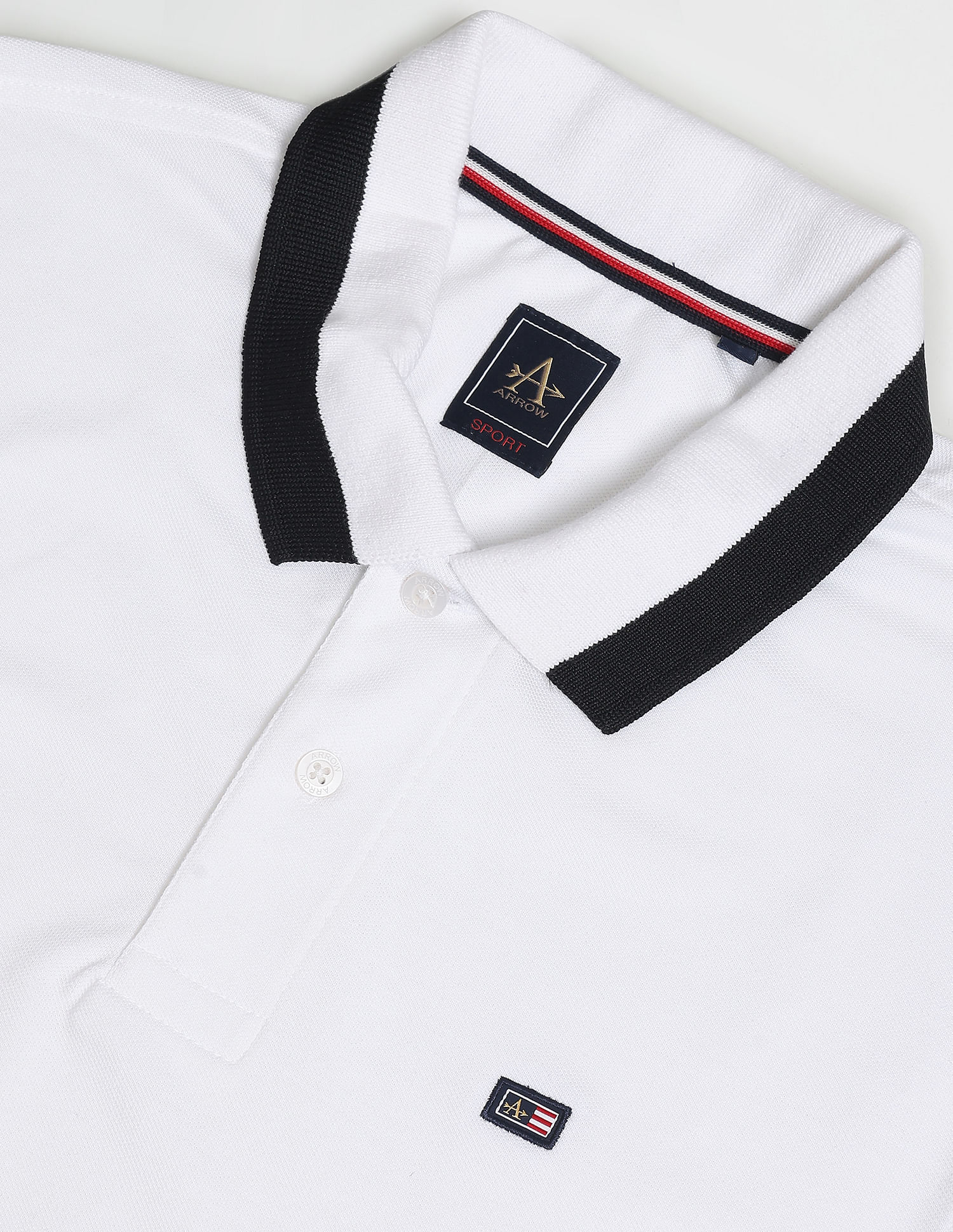 Arrow Sports Striped Collar Solid Pique Polo Shirt