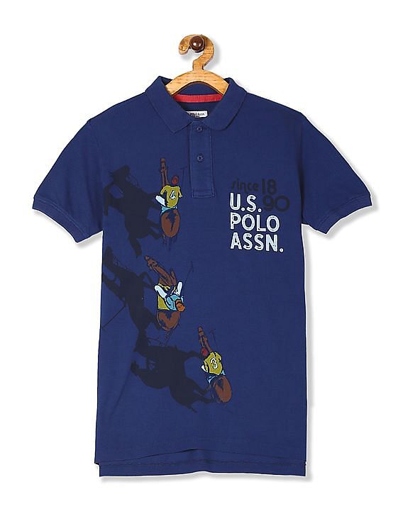 U.S. Polo Assn. Kids Blue Boys Printed Pique Polo Shirt