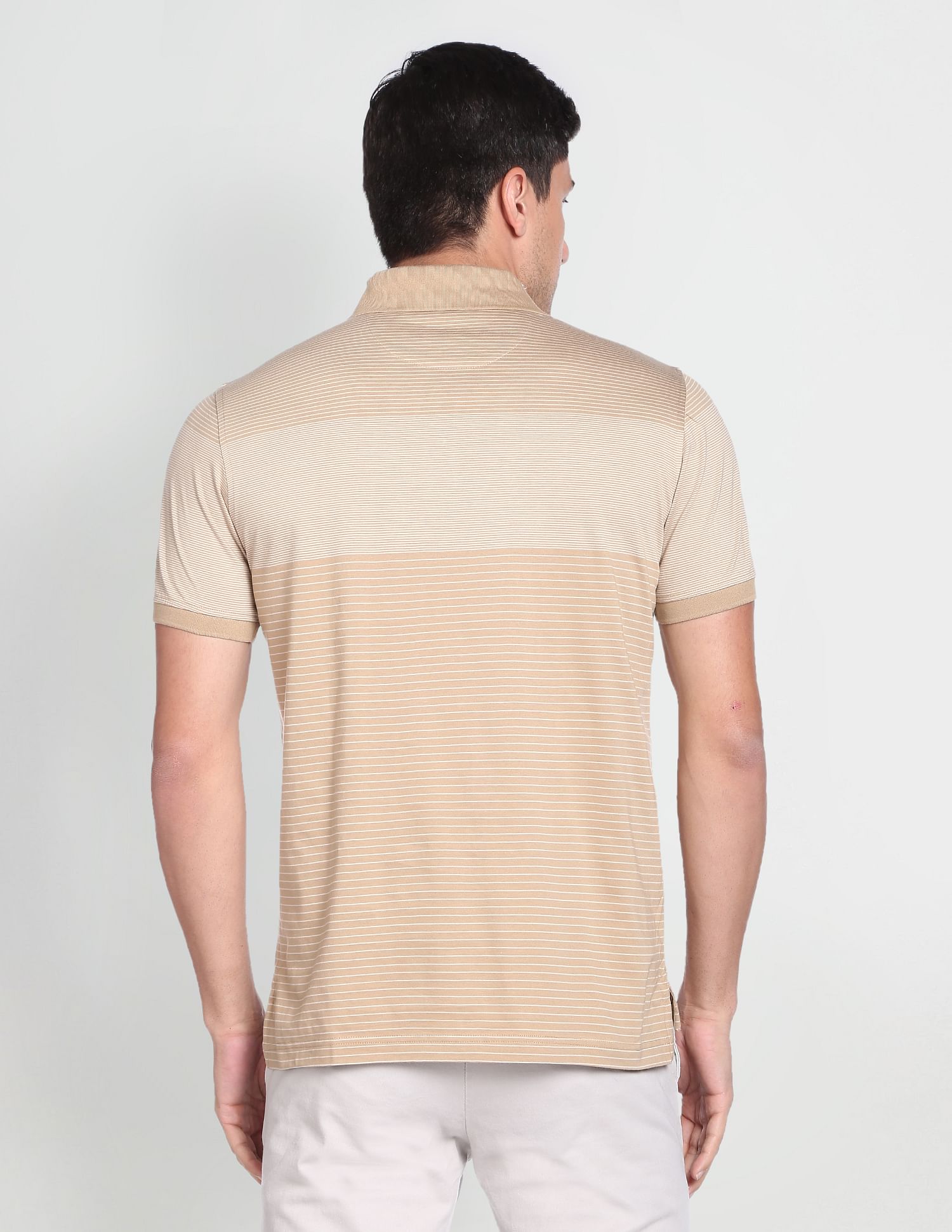 Arrow Horizontal Striped Mercerised Cotton Polo Shirt