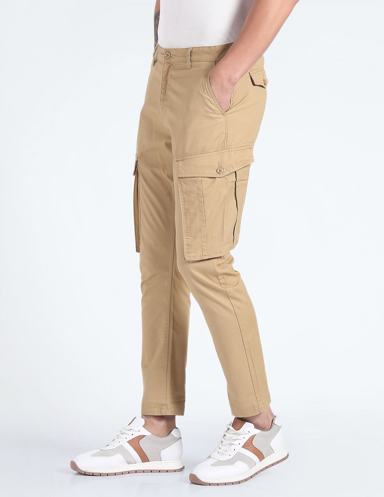 Light Khaki Solid Cotton Men Regular Fit Cargo Trousers - Selling Fast at  Pantaloons.com