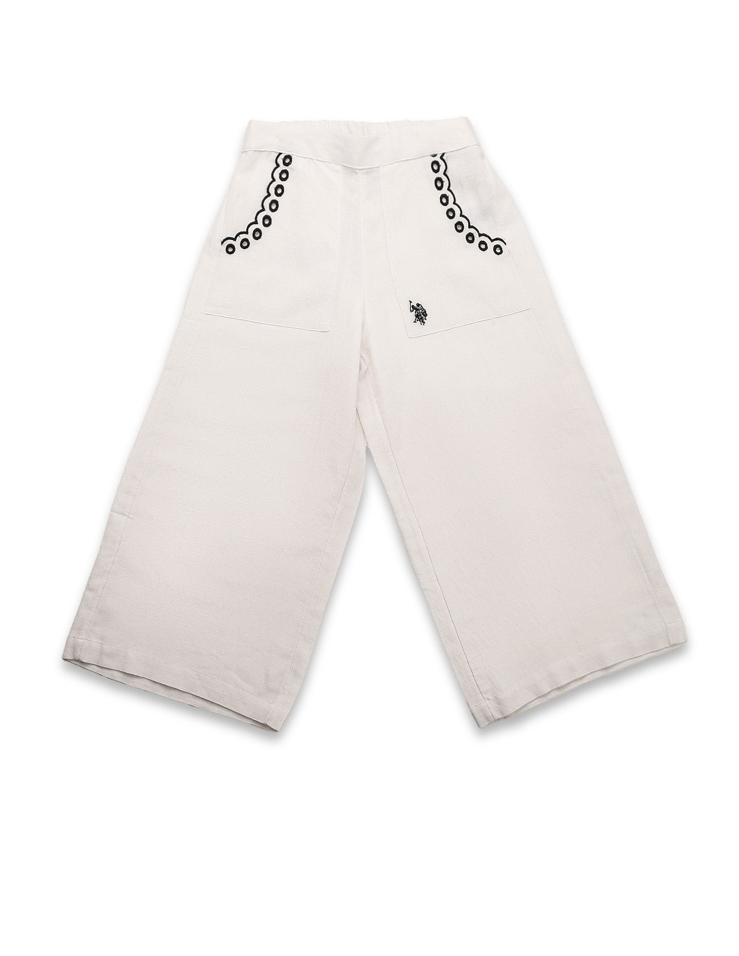 U.S. Polo Assn. Kids Girls Wide Leg Embroidered Trousers