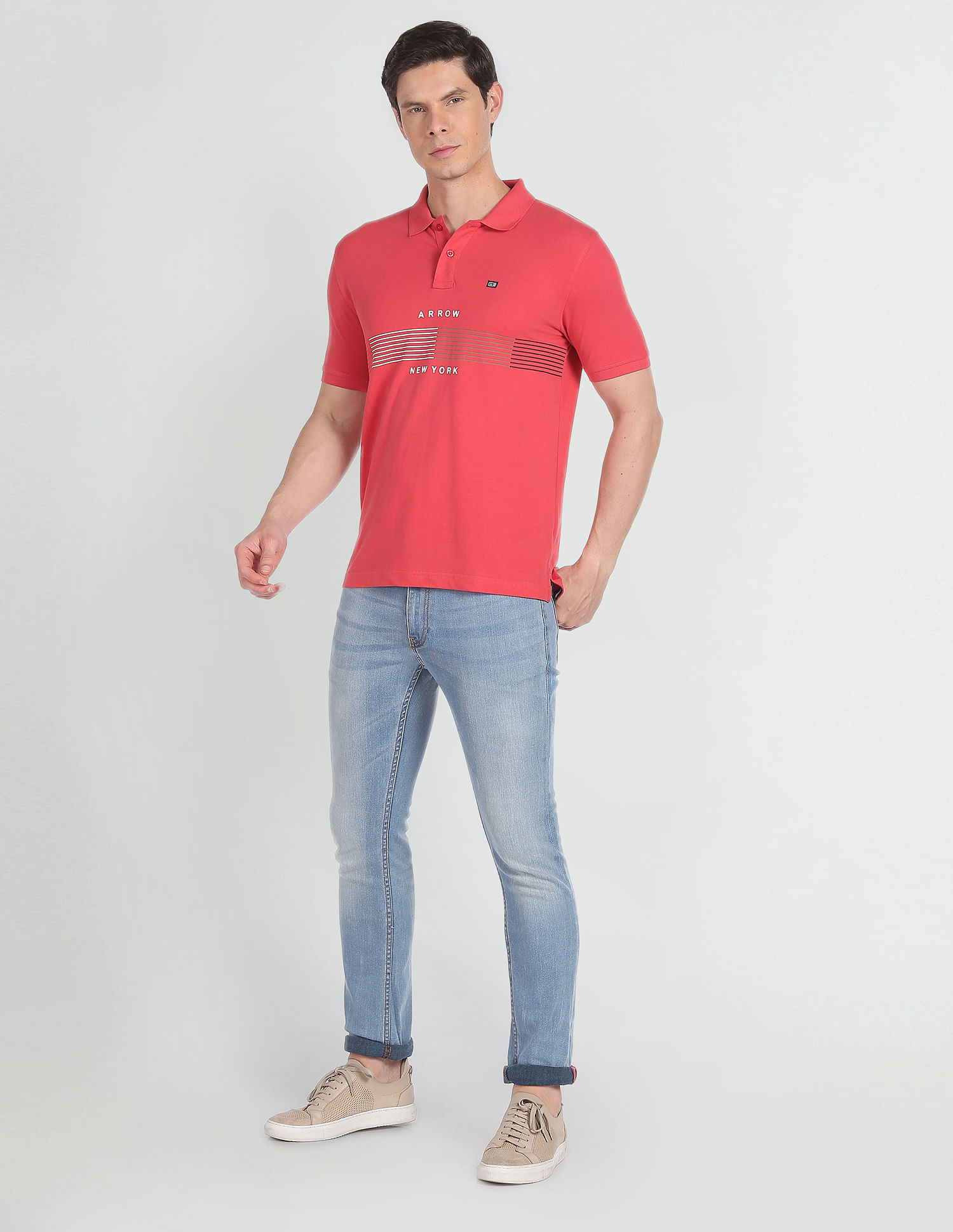 Arrow Sports Compact Cotton Horizontal Stripe Polo Shirt