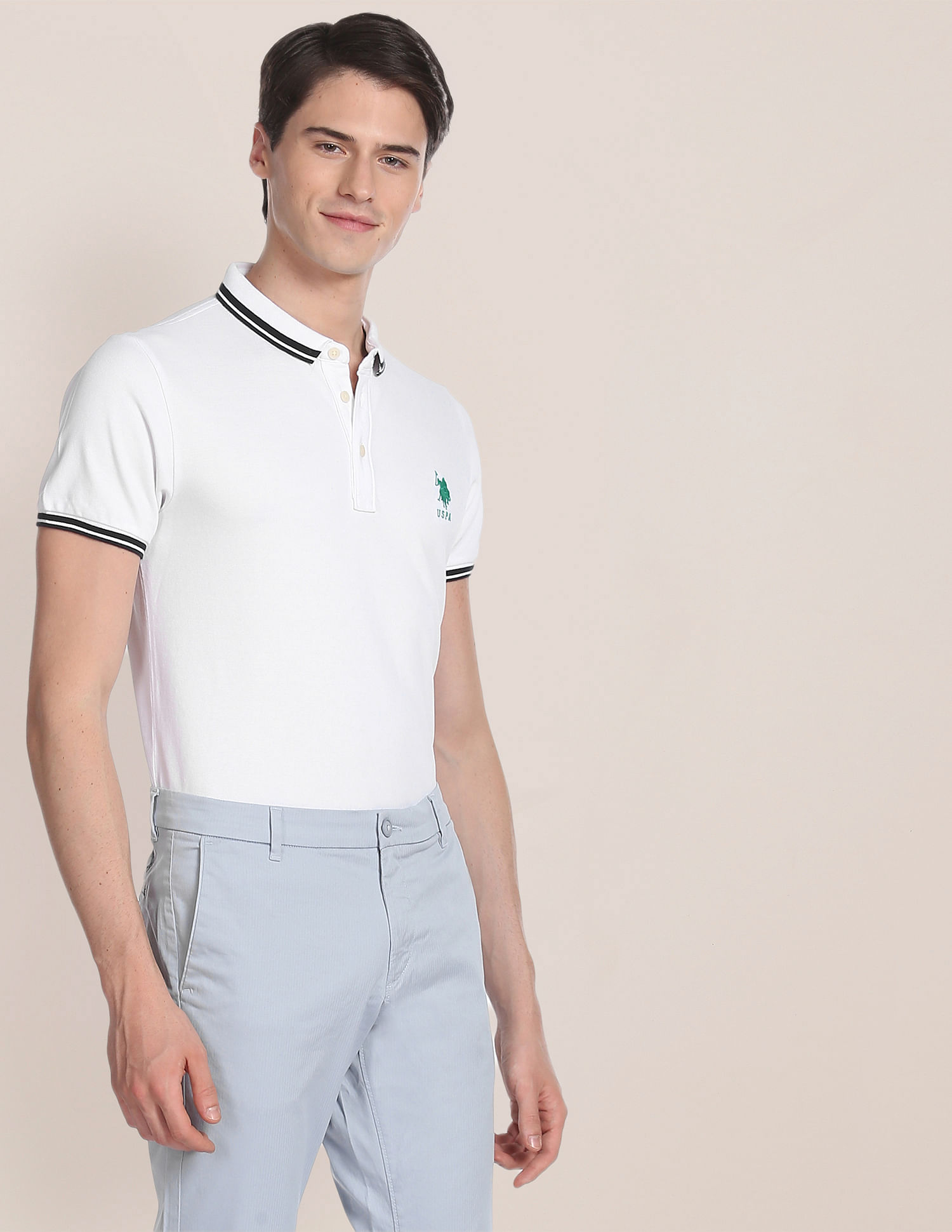 U.S. Polo Assn. Iconic Striped Collar Polo Shirt