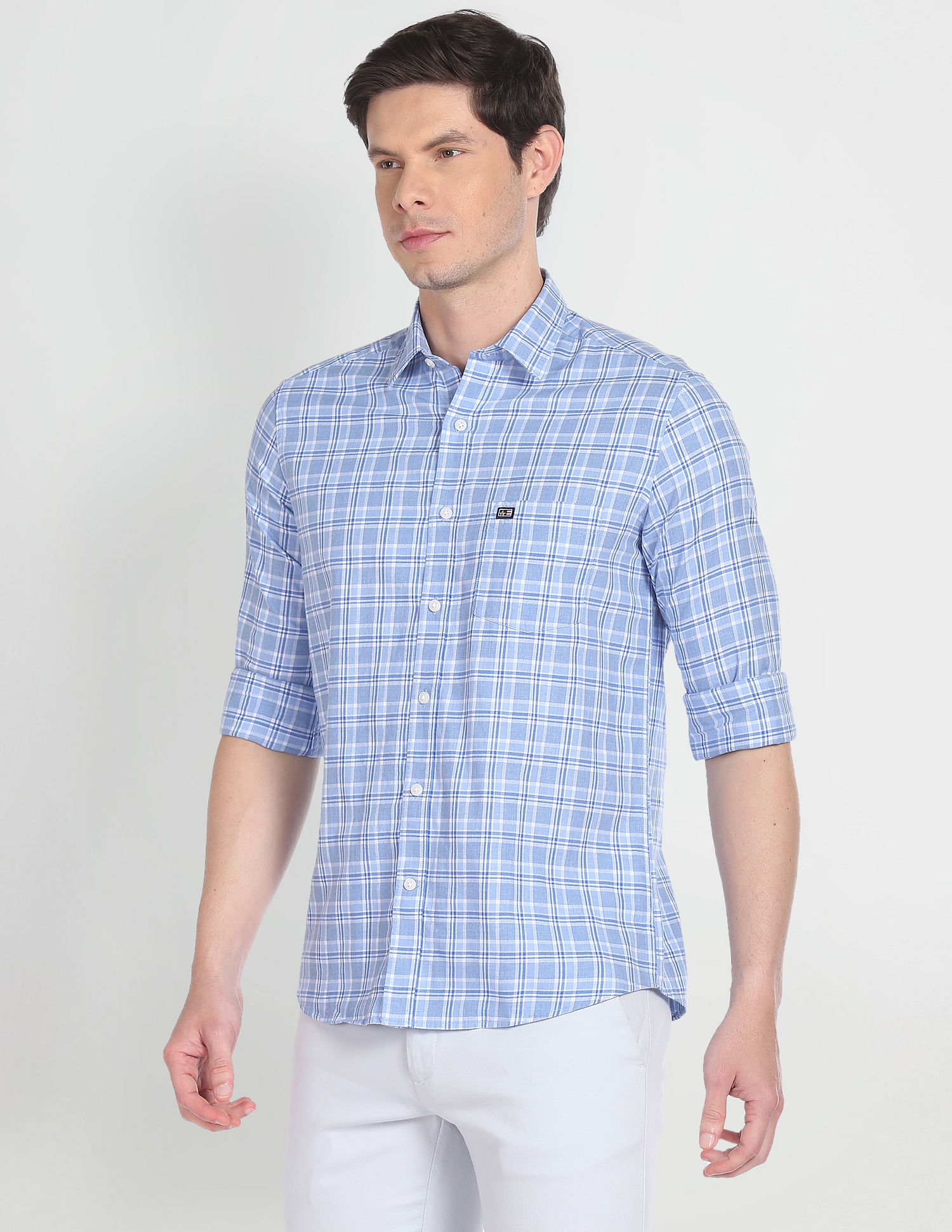 Arrow Sports Point Collar Tartan Check Casual Shirt