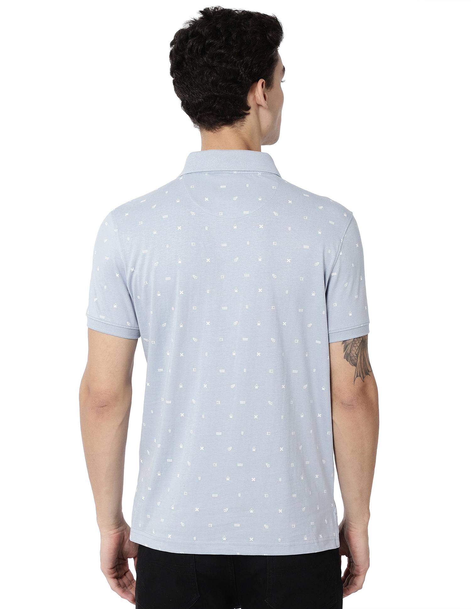 AD by Arvind Metallic Geometric Print Cotton Polo Shirt