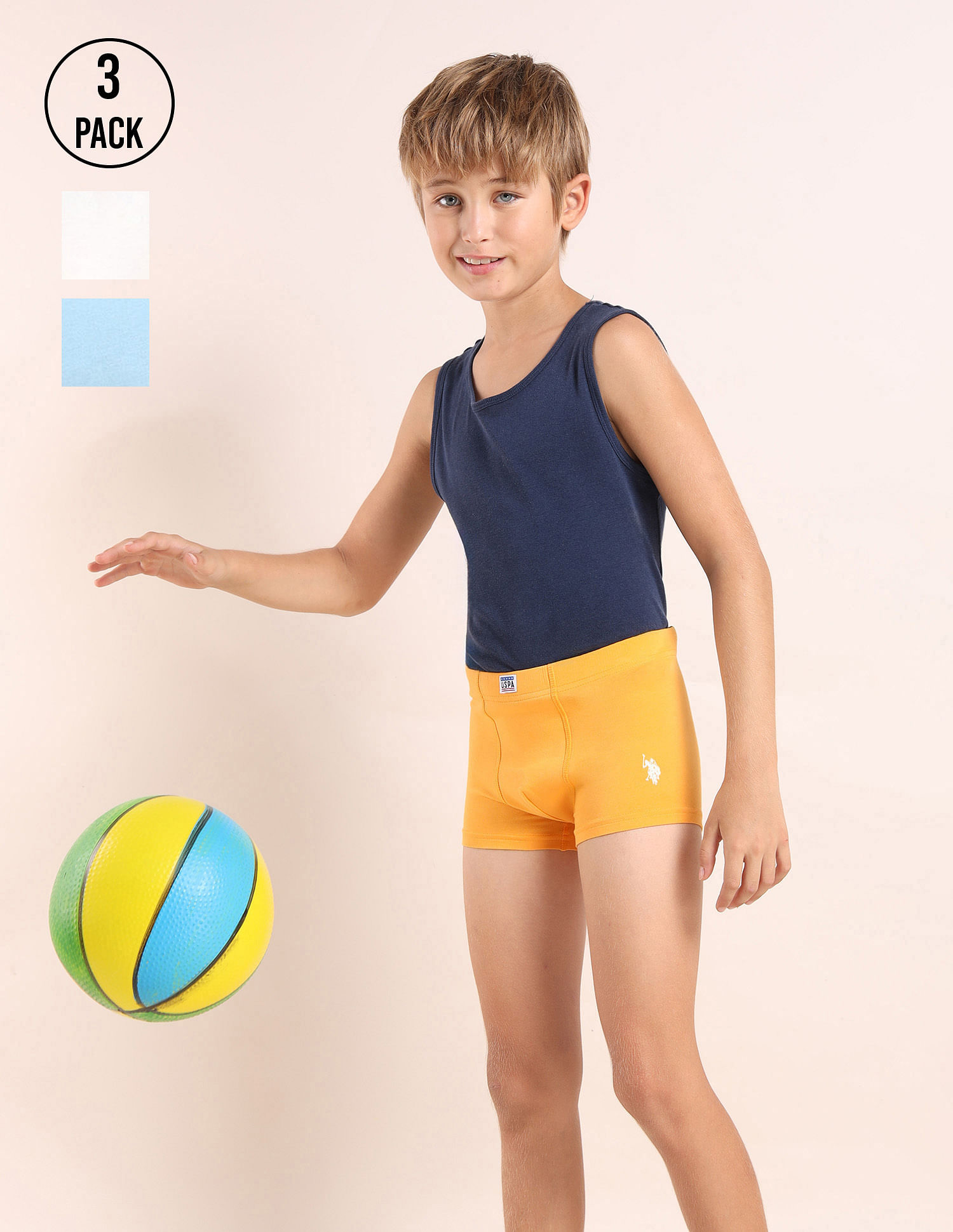 USPA Innerwear Boys Cotton Spandex Solid Trunks - Pack Of 3