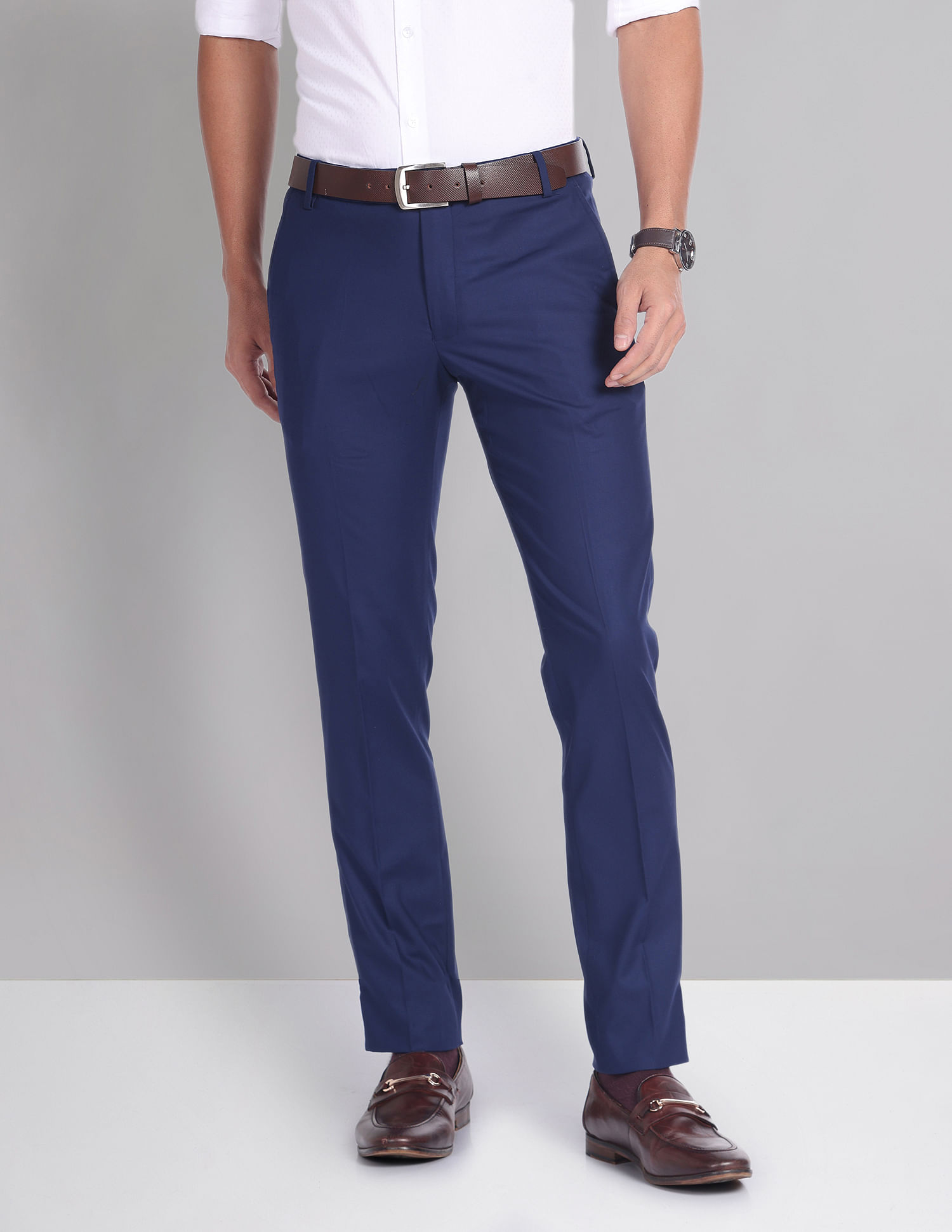 Buy online Navy-blue Solid Formal Trouser from Bottom Wear for Men by Tahvo  for ₹1199 at 40% off | 2024 Limeroad.com