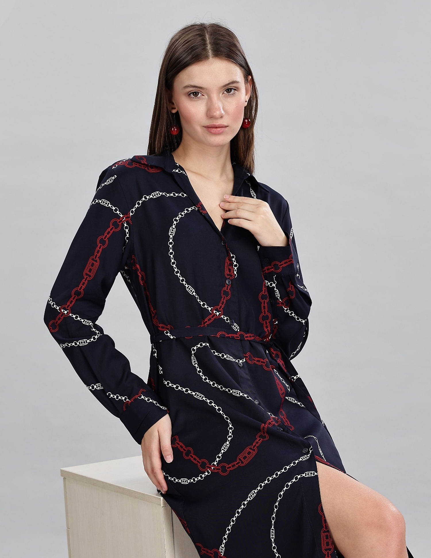 Tommy Hilfiger Viscose Spread Collar Shirt Dress