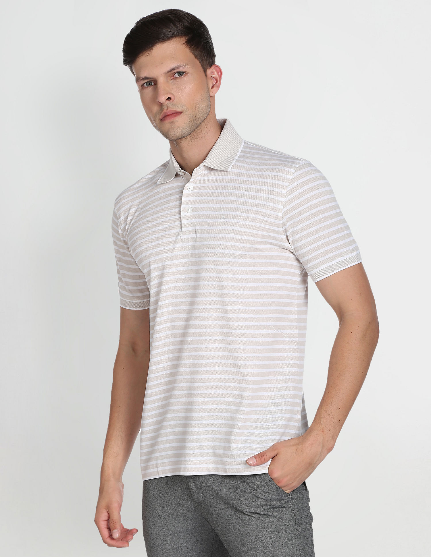 Arrow Horizontal Stripe Pique Polo Shirt