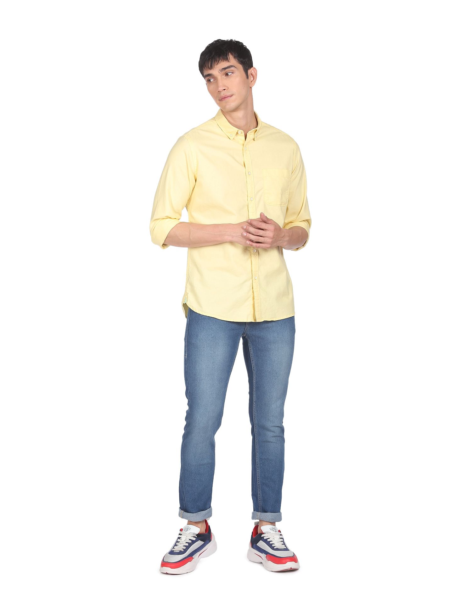 Buy Flying Machine Solid Button Down Collar Shirt NNNOW