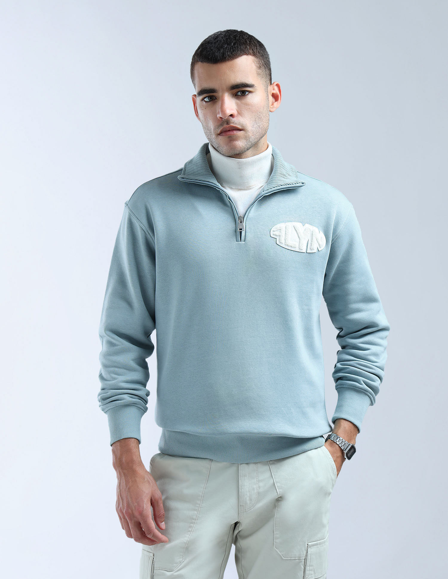 Flying Machine Solid High Neck Sweatshirt