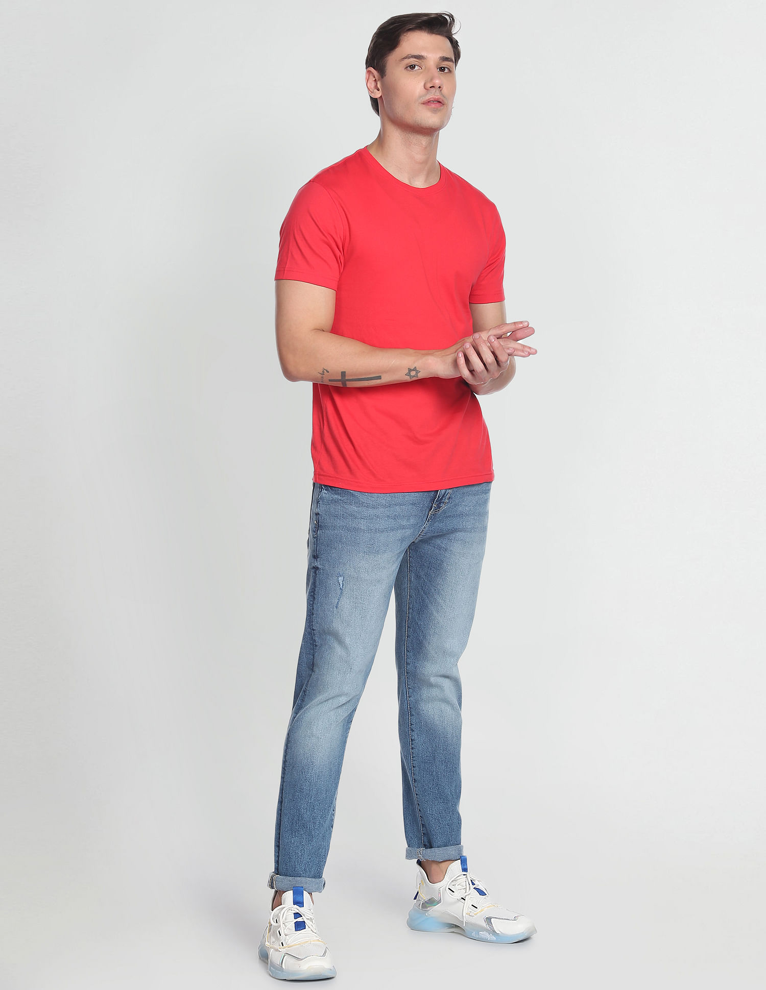 Flying Machine Slash Slim Tapered Fit Lightly Distressed Authentic Signature Jeans