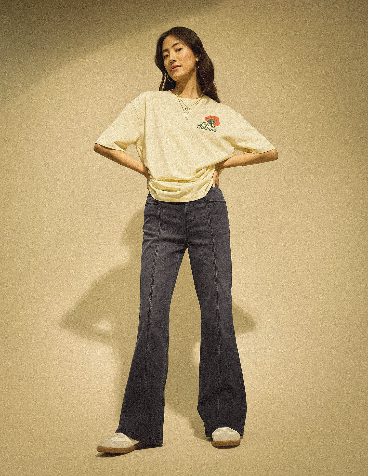 Flying Machine Women High Waist Flared Panneled Jeans