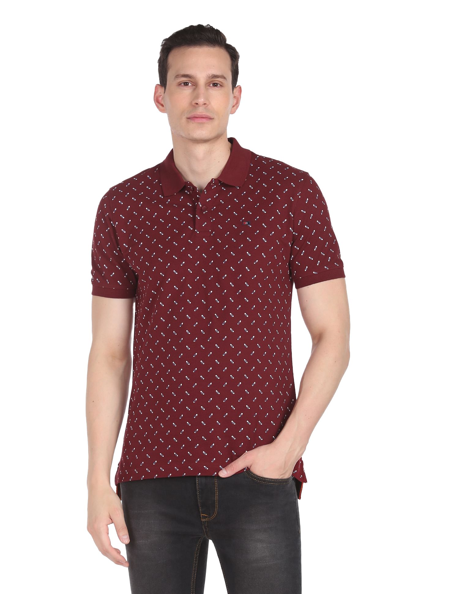 AD by Arvind Cotton Abstract Print Polo Shirt
