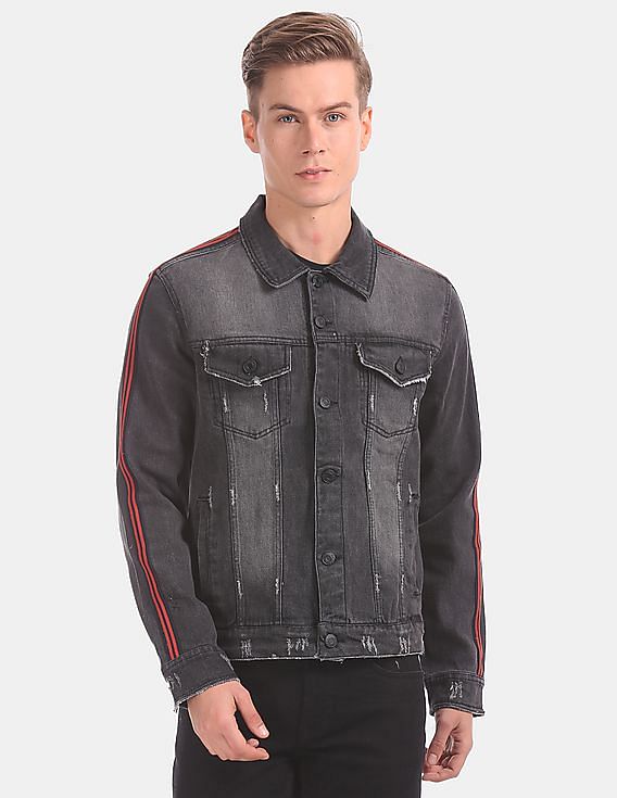 Flying Machine Sleeve Tape Faded Denim Jacket