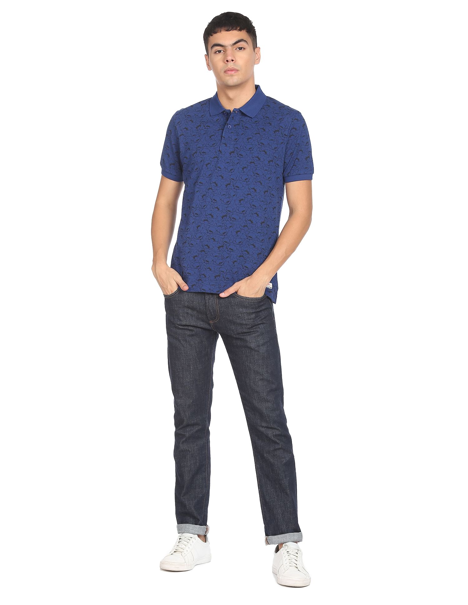 Flying Machine All Over Floral Print Cotton Polo Shirt