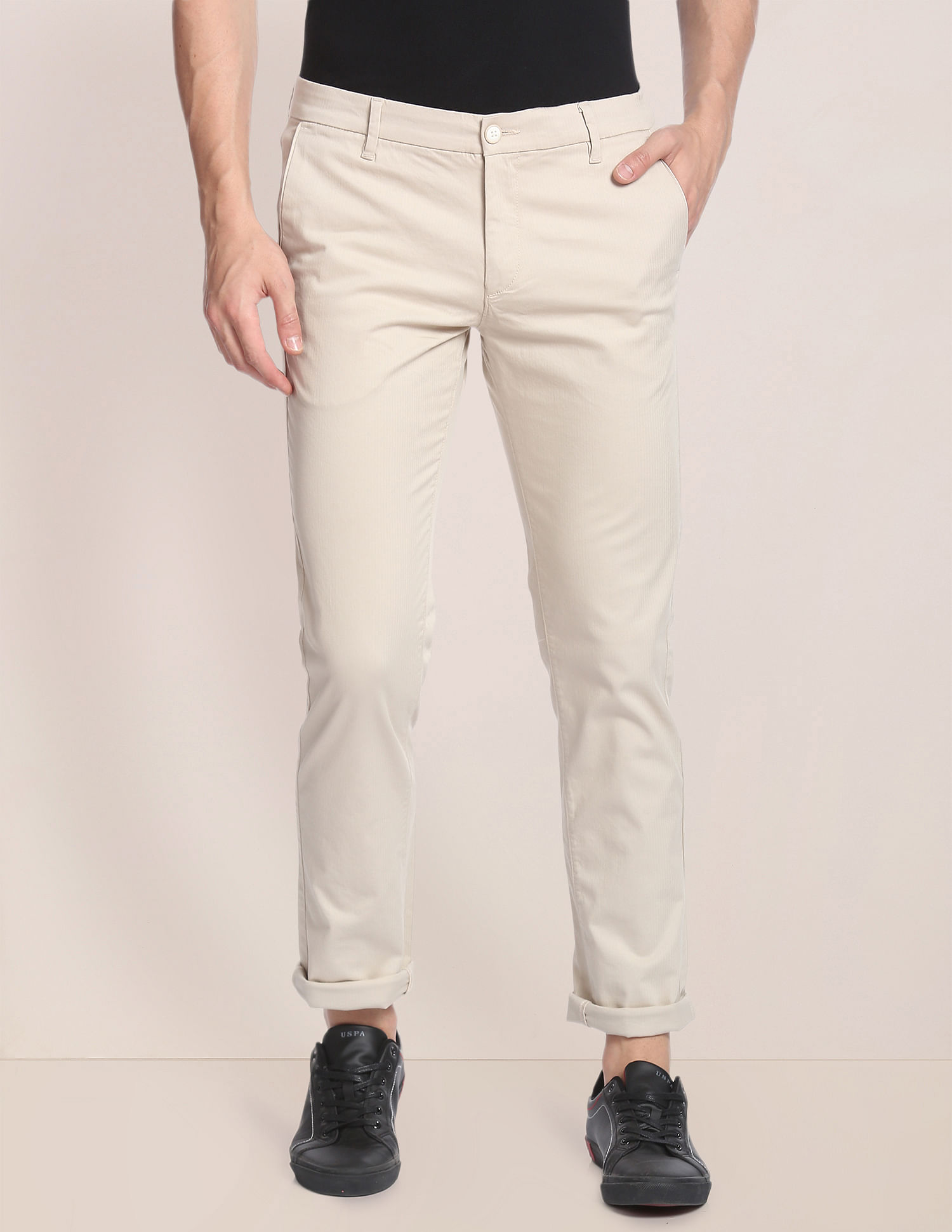 U.S. Polo Assn. Herringbone Textured Casual Trousers