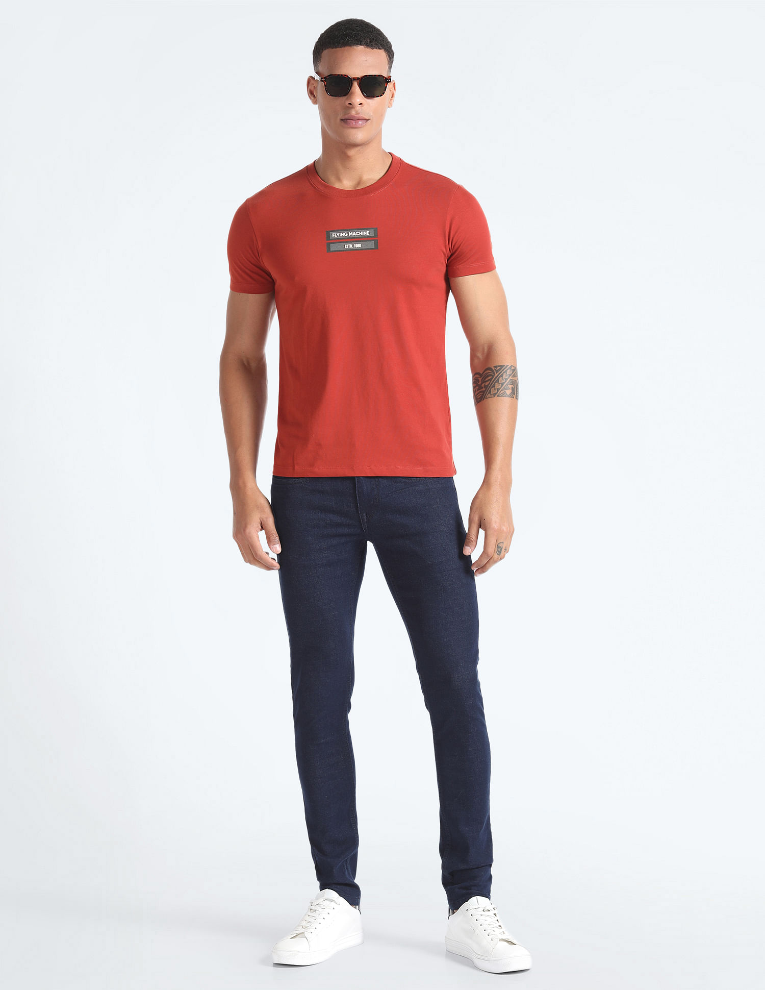 Flying Machine Silicone Print Crew Neck T-Shirt