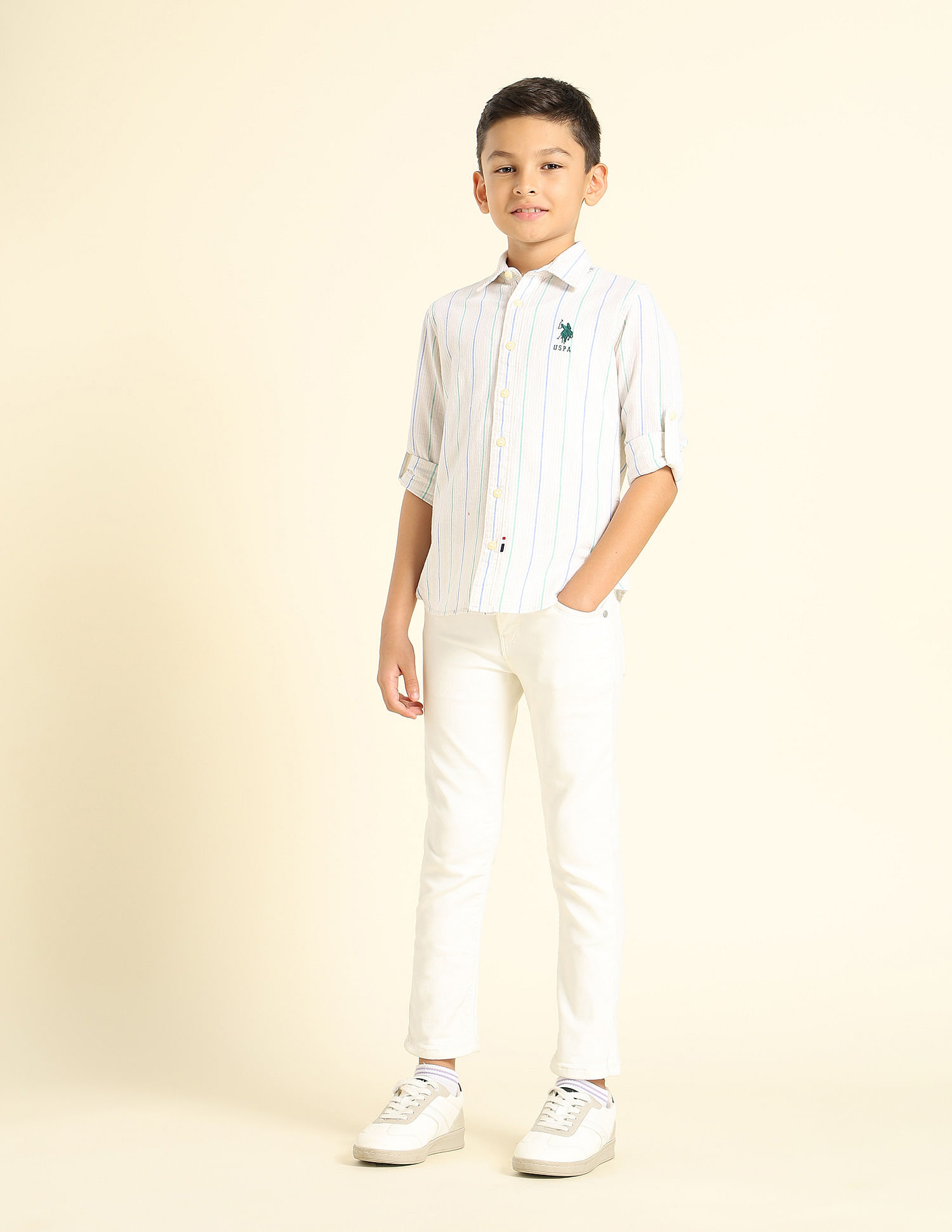 U.S. Polo Assn. Kids Boys Vertical Striped Regular Fit Shirt