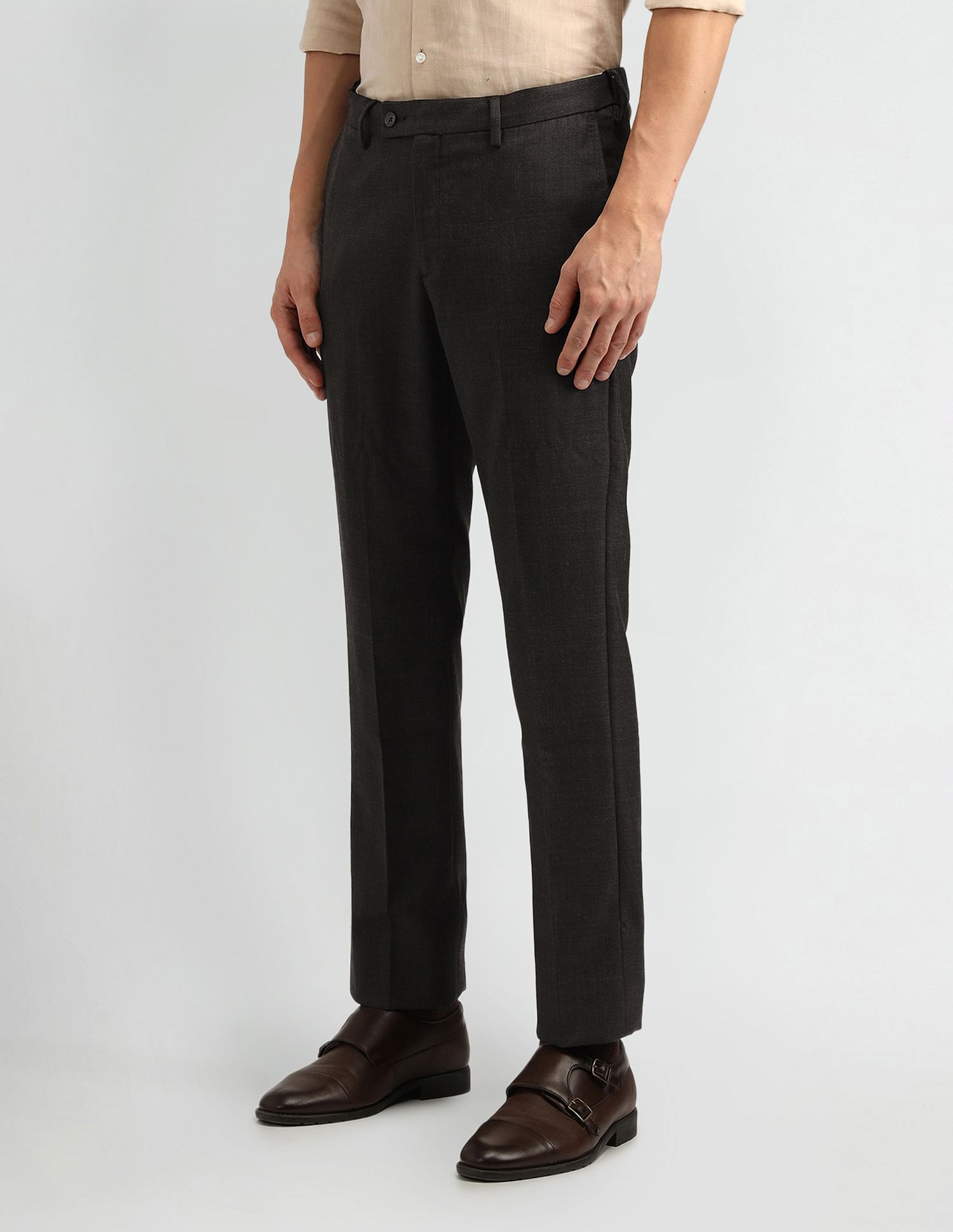 Arrow Solid Dobby Slim Fit Trousers