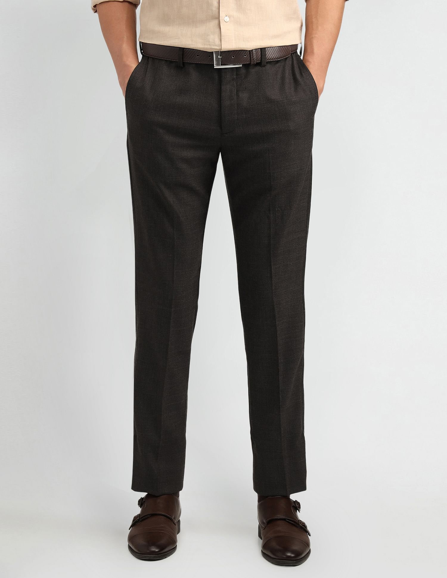 Arrow Solid Dobby Slim Fit Trousers